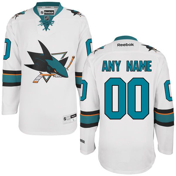 Reebok San Jose Sharks Men Premier Away Custom NHL Jersey - White-->->Custom Jersey
